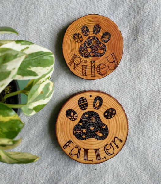 Custom Cat Paw Print - Wood Slice Ornament