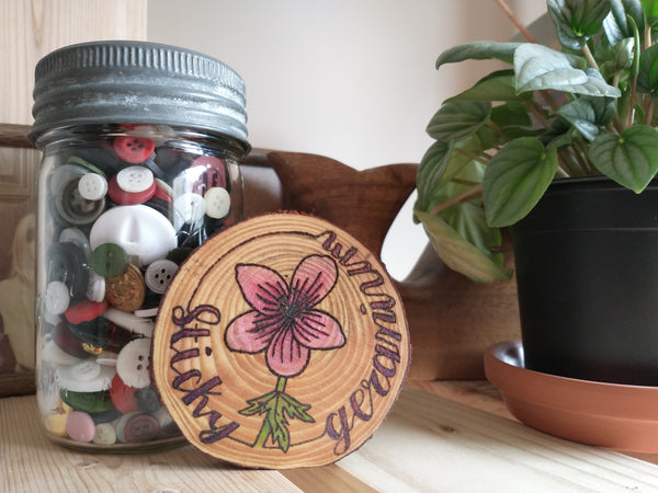 Sticky Geranium - Wood Slice Ornament