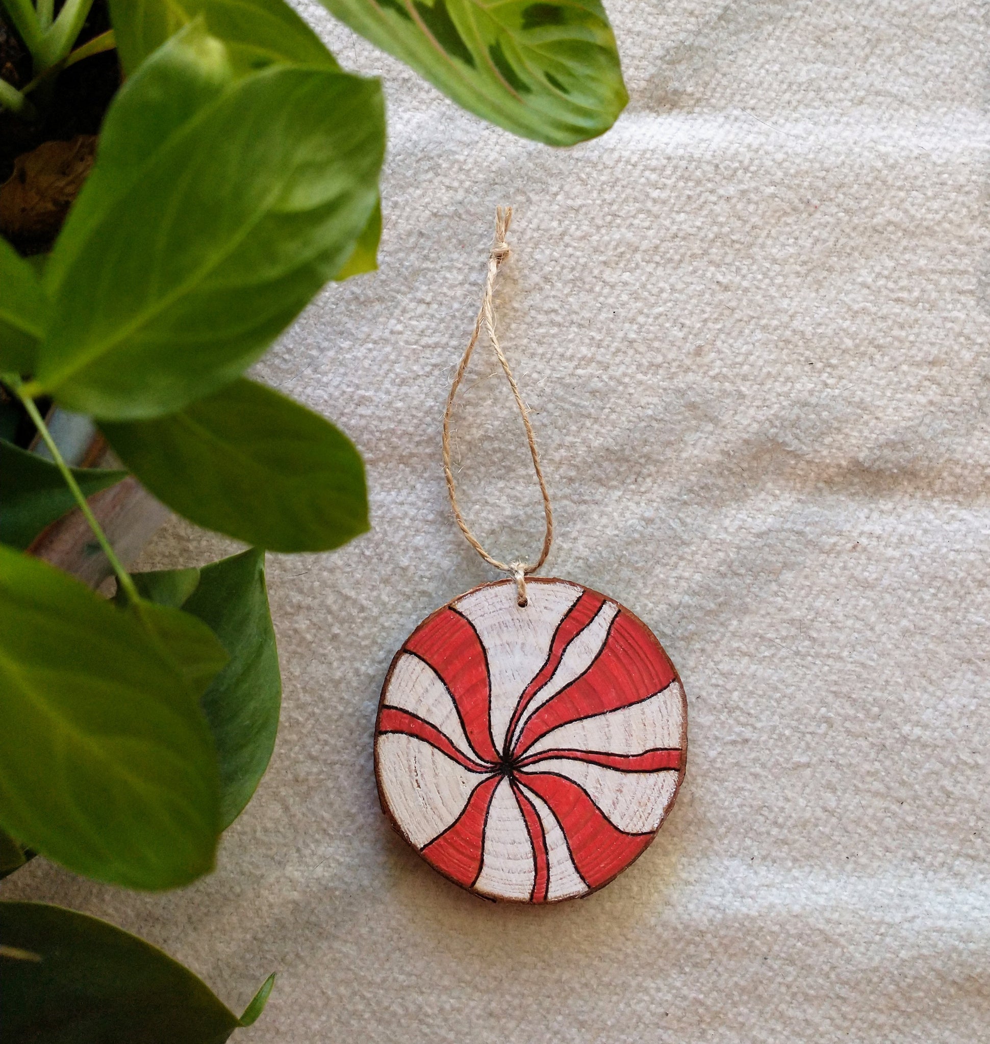 Peppermint - Wood Slice Christmas Ornament