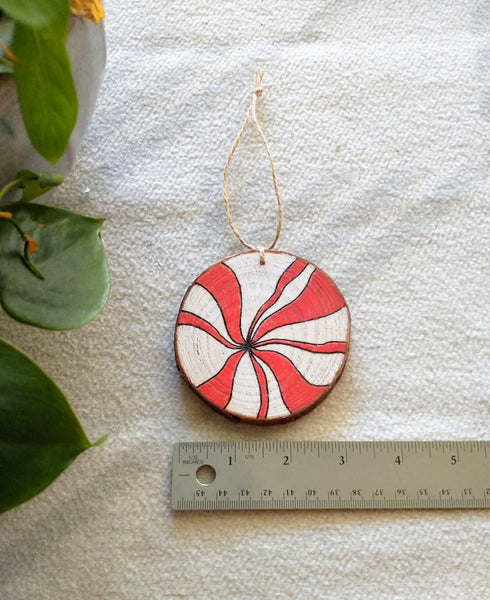 Peppermint - Wood Slice Christmas Ornament