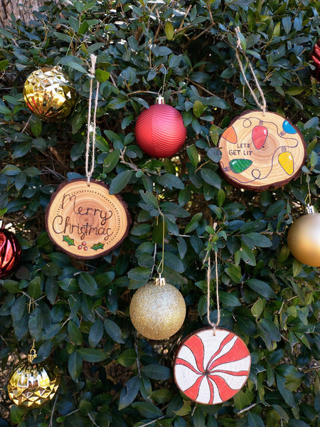 Peppermint - Wood Slice Christmas Ornament