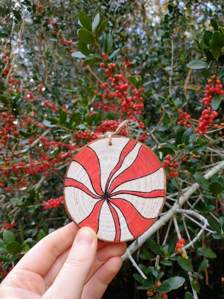 Peppermint - Wood Slice Christmas Ornament