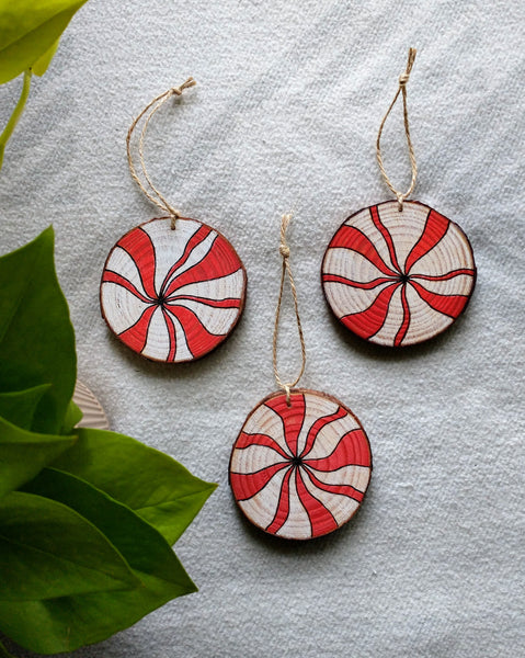 Peppermint - Wood Slice Christmas Ornament