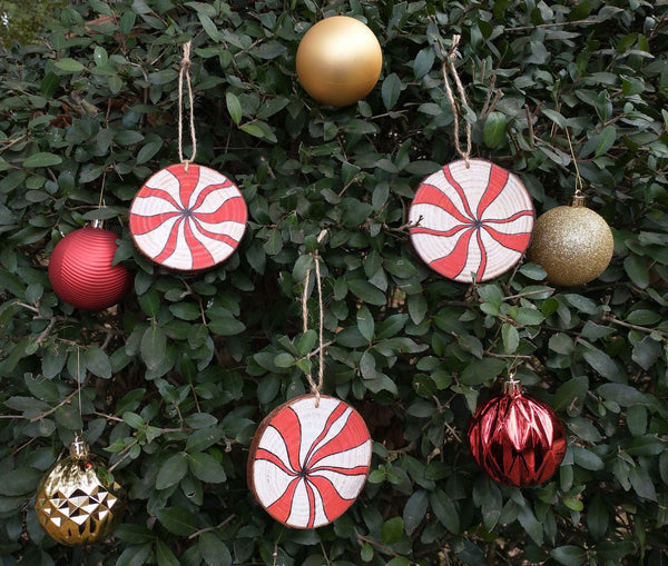 Peppermint - Wood Slice Christmas Ornament