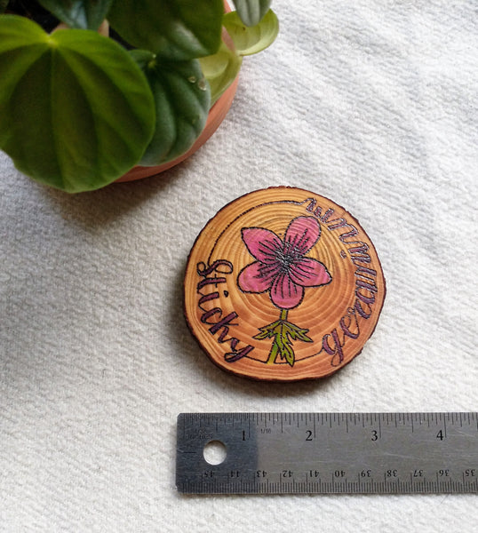 Sticky Geranium - Wood Slice Ornament